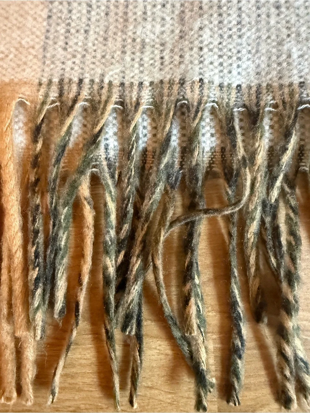 Vintage Christian Dior Cashmaire Fringed Scarf Cream Grey Green Block Stripe